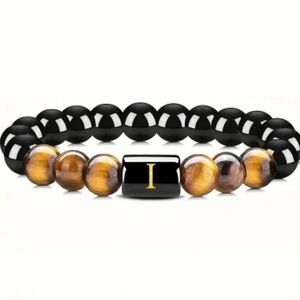 Men's tiger eye Initial Bead Bracelet